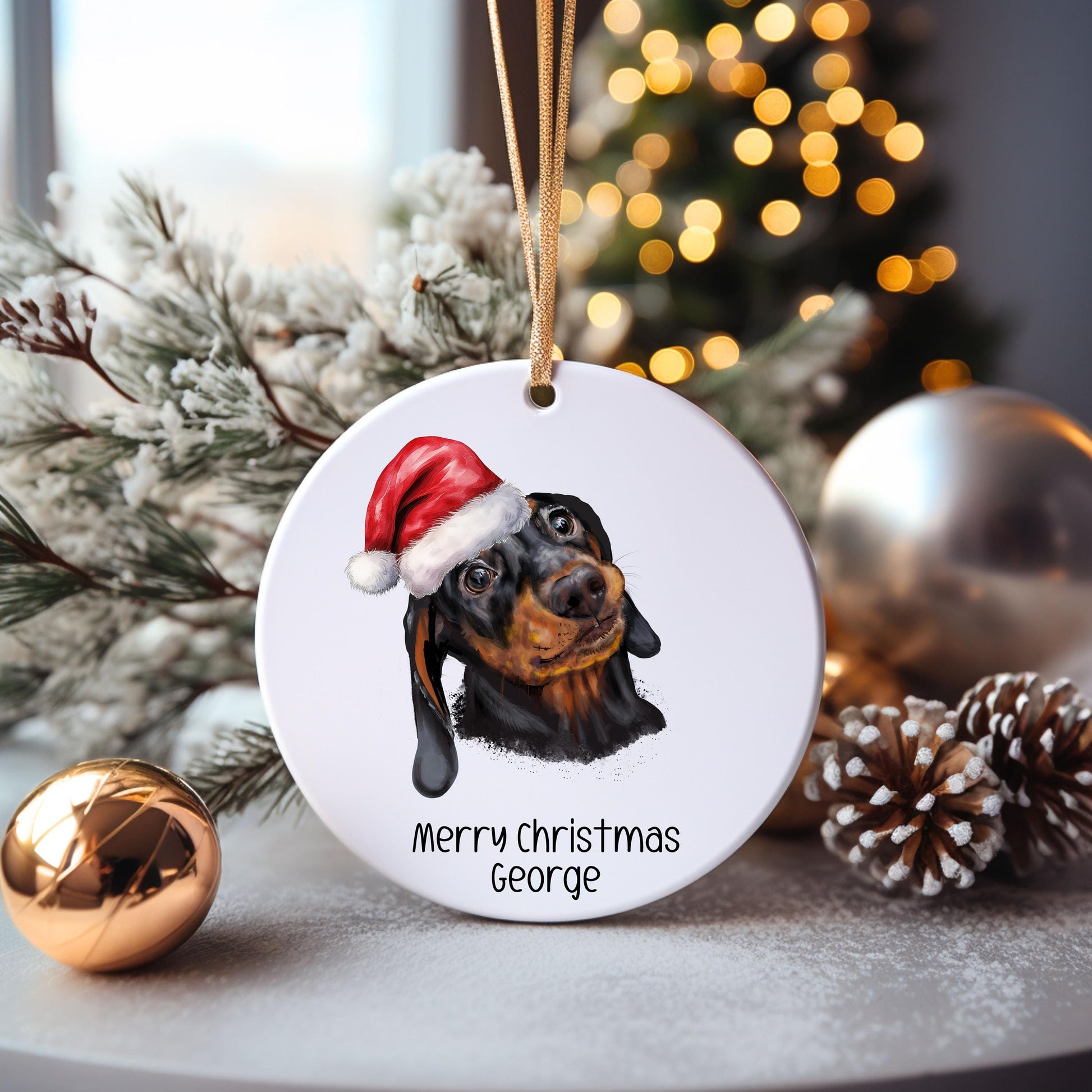 Dachshund Christmas Bauble, Personalised Pet Dog Christmas Tree Decoration, Gift For Dog Family, Dog Lover, Santa Dog Bauble