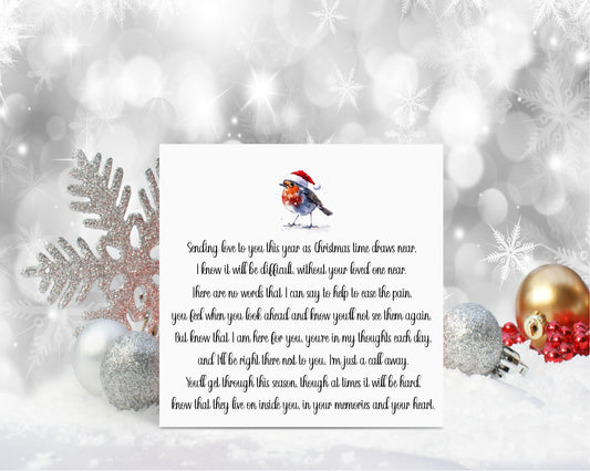 Lost Loved One Christmas Card, Christmas Poem For Someone Who Has Lost A Loved One Xmas Without Her, Xmas Without Him, Robin Xmas Card