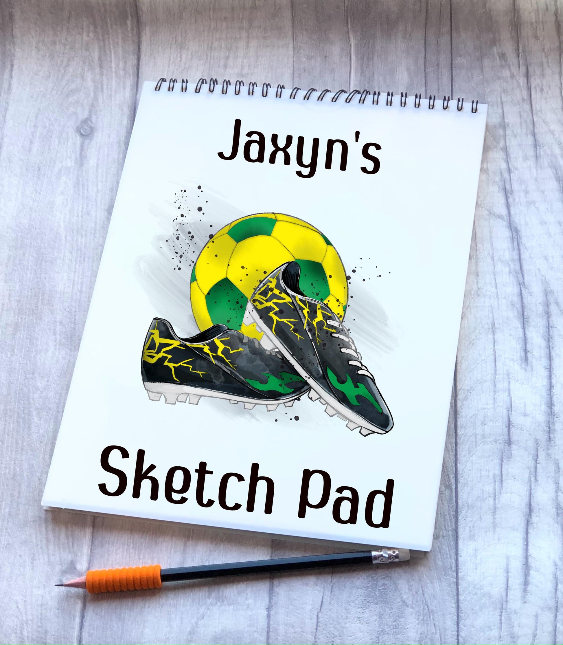 Football Design Sketch Pad, Personalised Football Sketch Pad, Granddaughter Gift, Stocking Filler, Kids Drawing Book, Grandson Gift