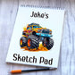 Truck Design Sketch Pad, Personalised Kids Truck Sketch Pad, Granddaughter Gift, Stocking Filler, Kids Drawing Book, Grandson Gift