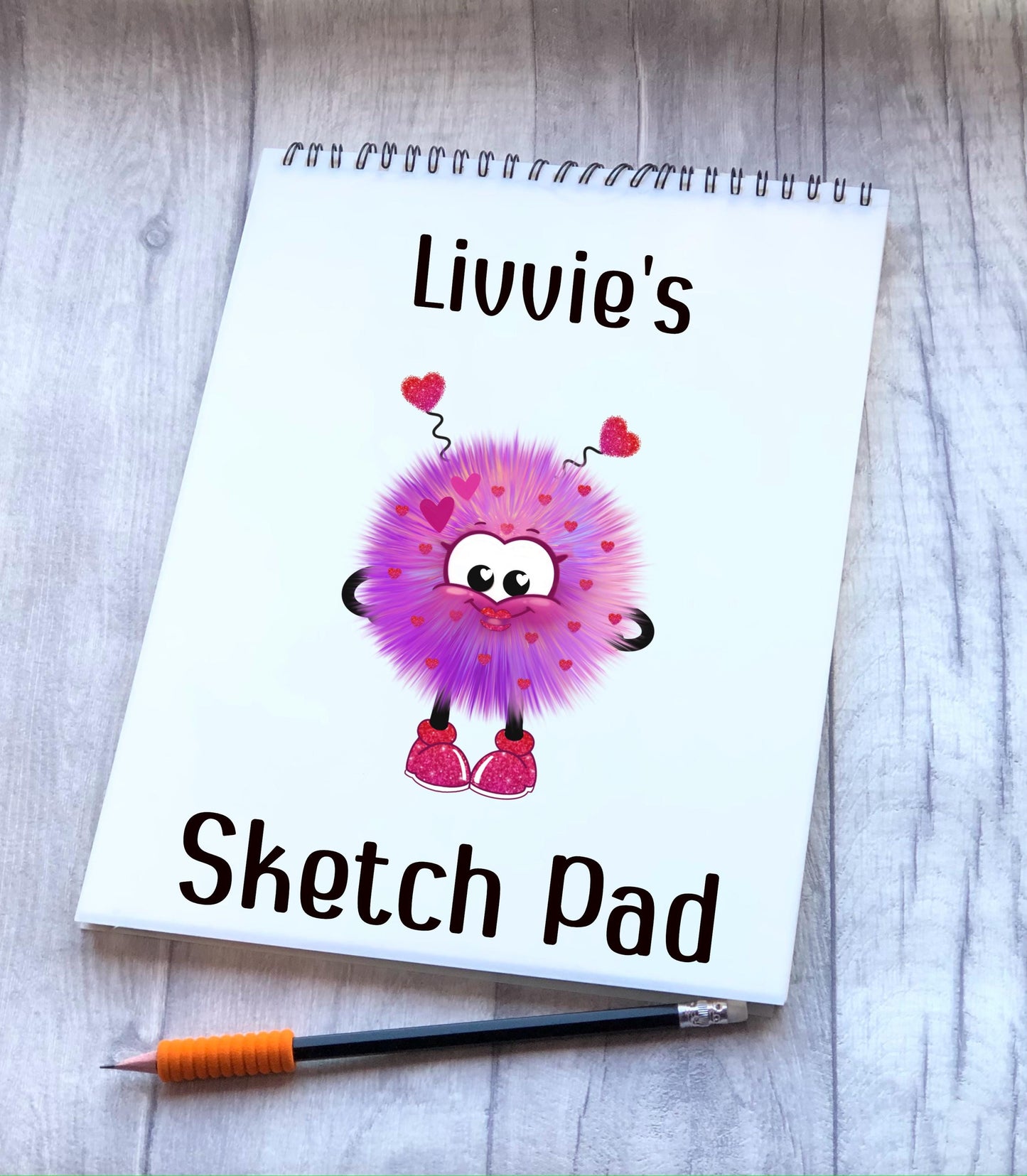 Cute Pink Design Sketch Pad, Personalised Pink Bug Sketch Pad, Granddaughter Gift, Stocking Filler, Kids Drawing Book, Grandson Gift