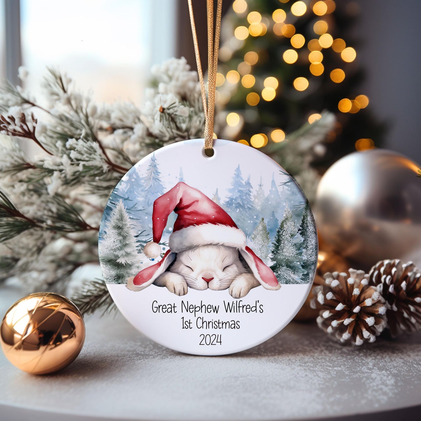 Great Grandson's 1st Xmas Bauble, Christmas Bunny Bauble, Tree Decoration For Grandchild, Xmas Decoration, Christmas Gift, Baby's 1st Xmas
