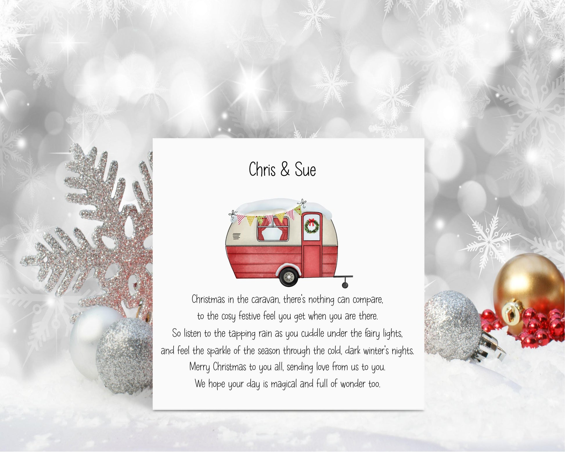 Caravan Christmas Card, Personalised Caravan Christmas Card, Christmas Card For Campers