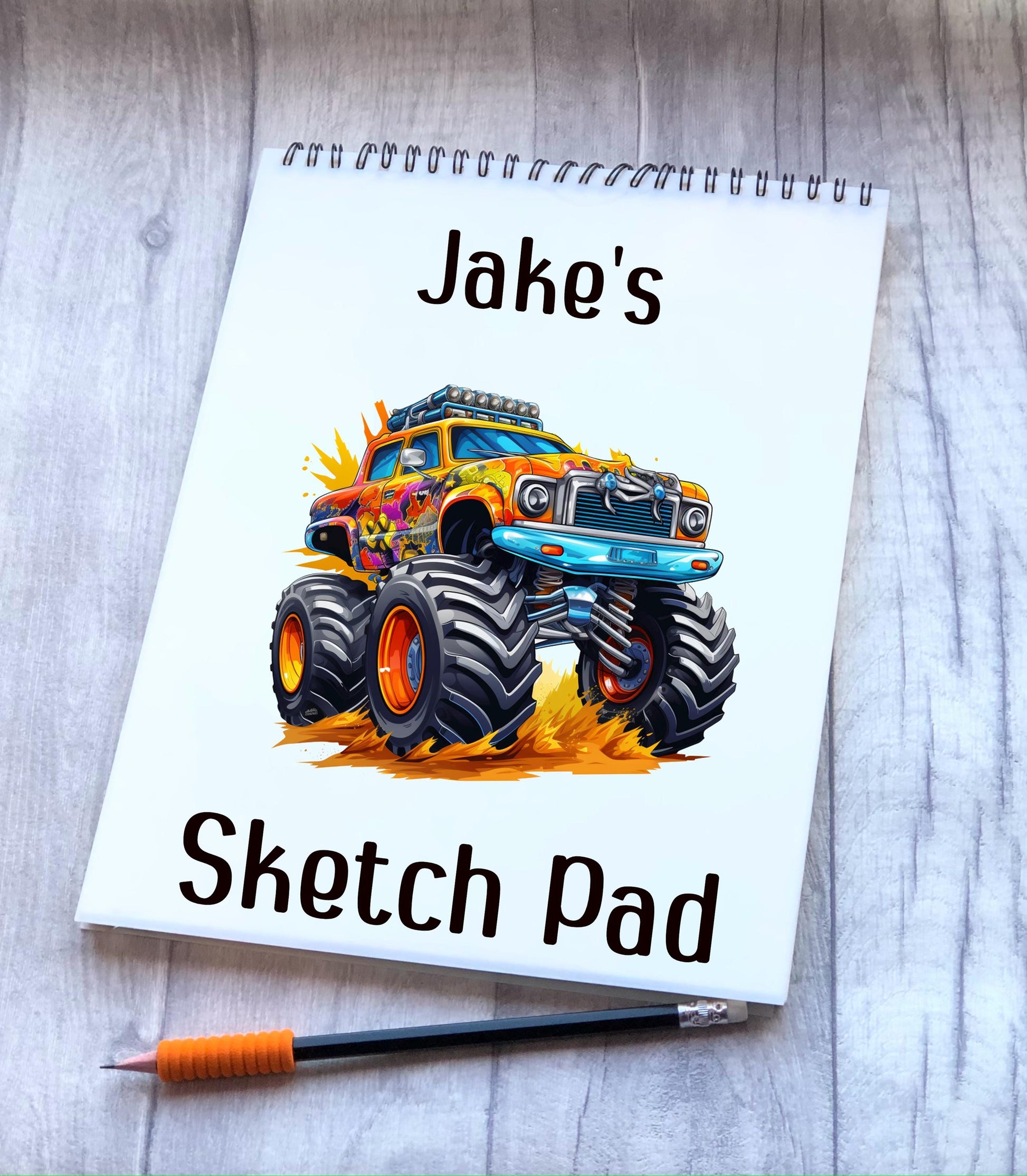 Truck Design Sketch Pad, Personalised Kids Truck Sketch Pad, Granddaughter Gift, Stocking Filler, Kids Drawing Book, Grandson Gift