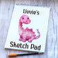 Pink Dino Design Sketch Pad, Personalised Dinosaur Sketch Pad, Granddaughter Gift, Stocking Filler, Kids Drawing Book, Grandson Gift
