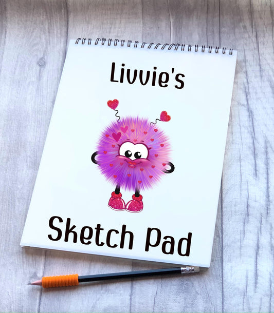 Cute Pink Design Sketch Pad, Personalised Pink Bug Sketch Pad, Granddaughter Gift, Stocking Filler, Kids Drawing Book, Grandson Gift