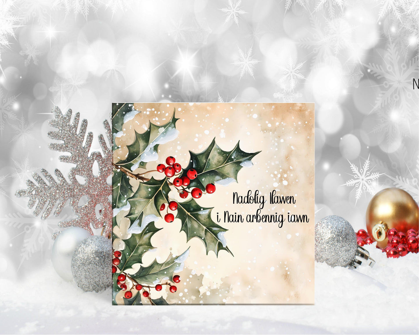 Nadolig Llawen Card, Welsh Christmas Card For Mam, Welsh Christmas Holly Card, Welsh Xmas For Card For Nain