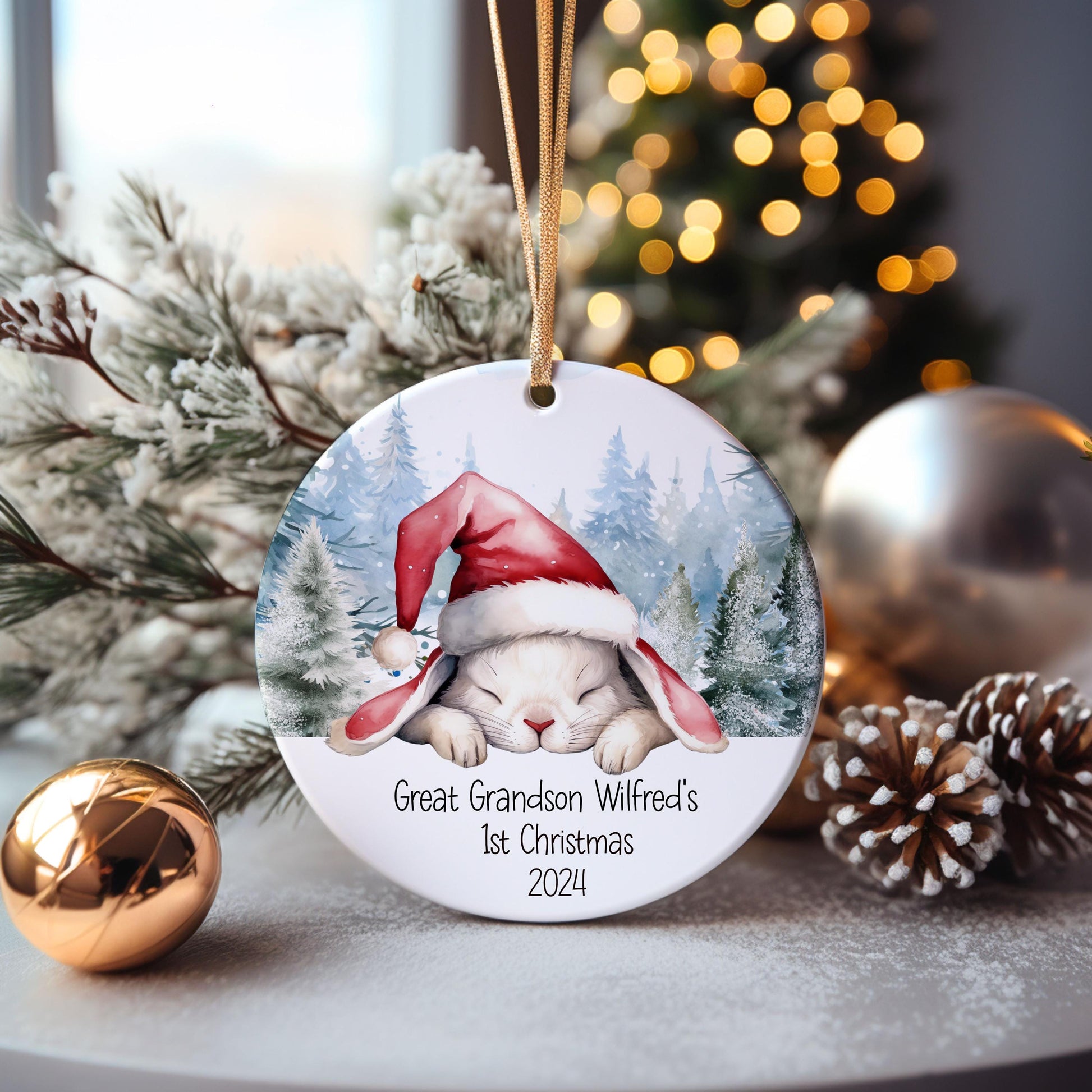 Great Grandson's 1st Xmas Bauble, Christmas Bunny Bauble, Tree Decoration For Grandchild, Xmas Decoration, Christmas Gift, Baby's 1st Xmas