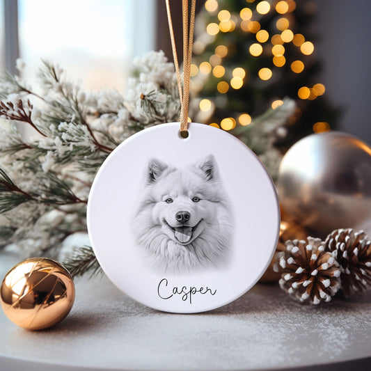 Samoyed Dog Bauble, Personalised Pet Dog Christmas Tree Decoration, Gift For Dog Family