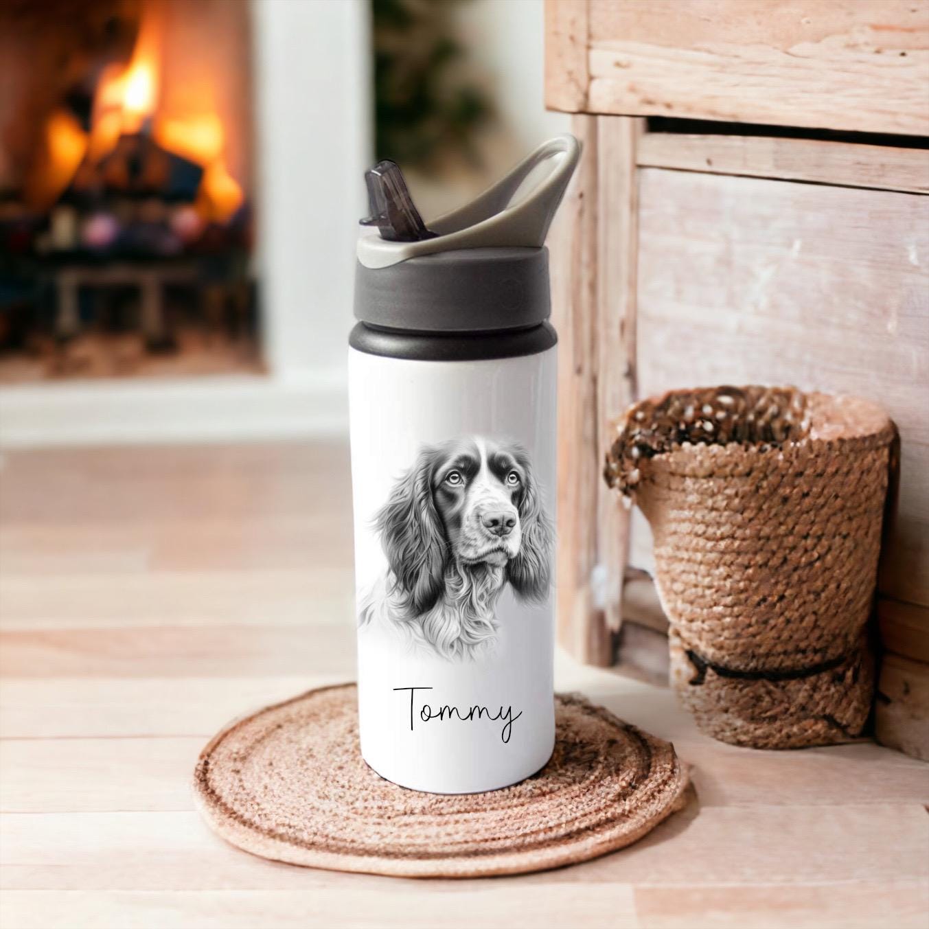 Springer Spaniel Water Bottle, Drinks Bottle With Springer Spaniel Design. Water Bottle With Straw