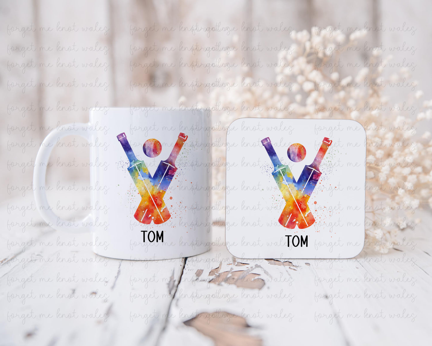 Cricket Bats Mug, Personalised Mug With Colourful Abstract Cricket Design, Gift For Him