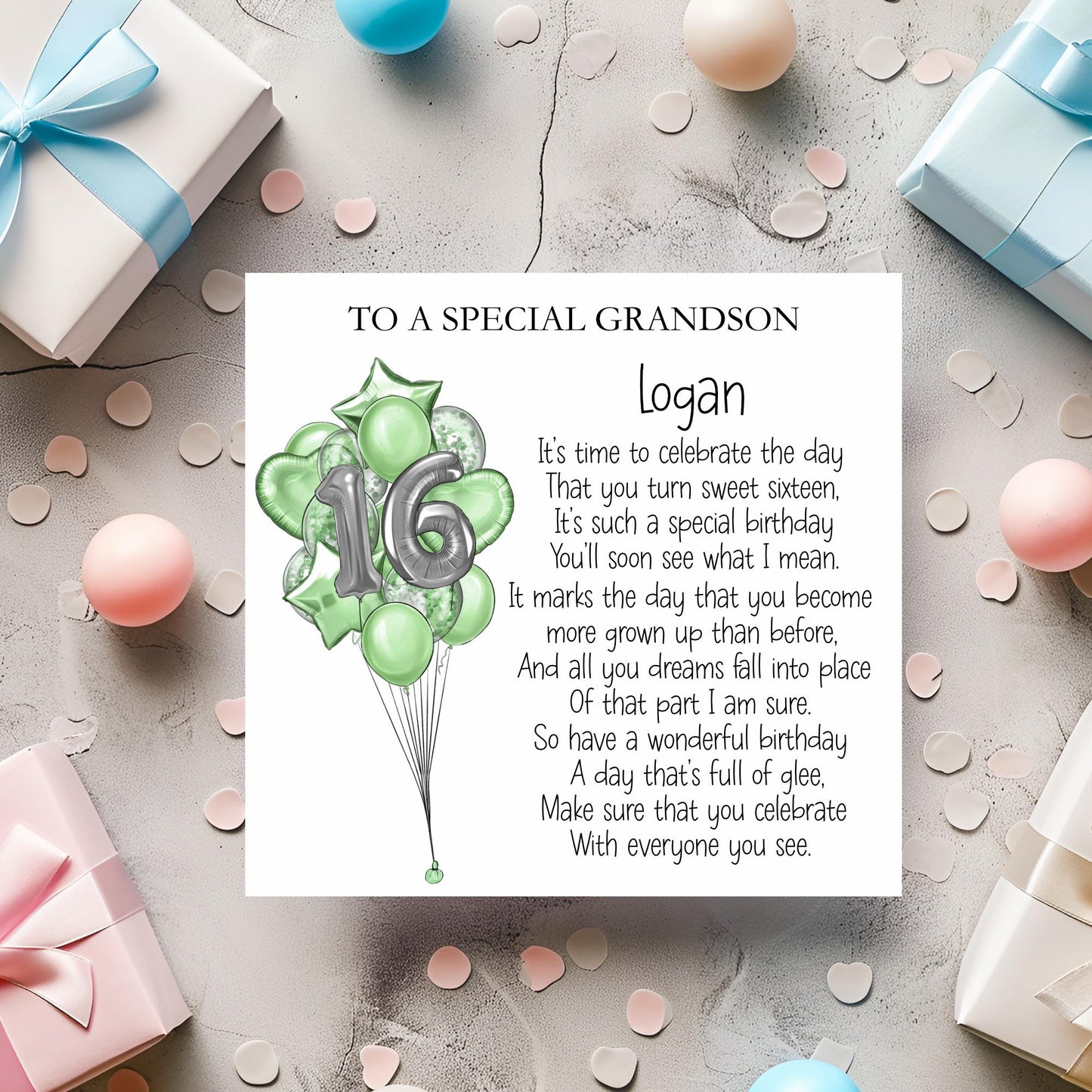 Grandson 16th Birthday Card, Sweet Sixteen Birthday Poem Card, Card For Son, Great Nephew