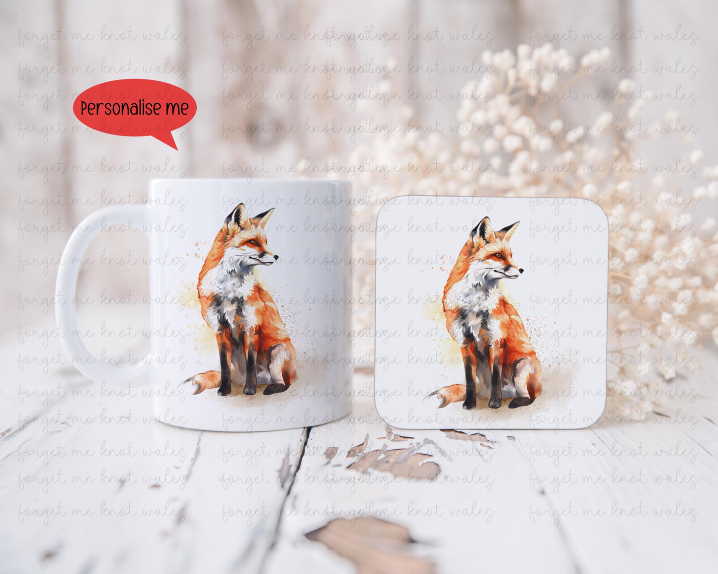 Fox Design Mug, Personalised Mug For Her, Fox Gift For Him