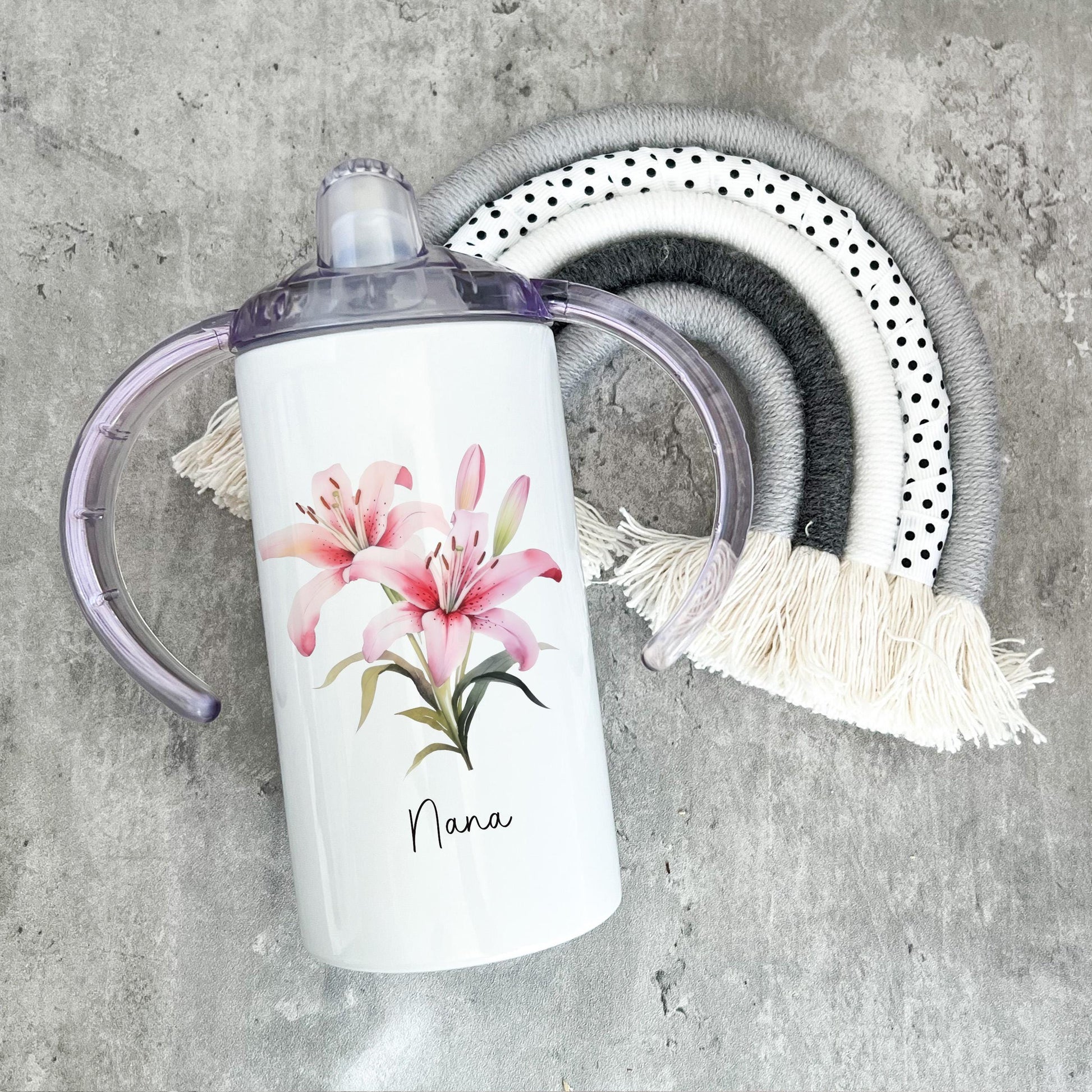 Adult Sippy Cup, Adaptive Drinking Aid Mug. Double Handled Mug, Pink Lilly Beaker