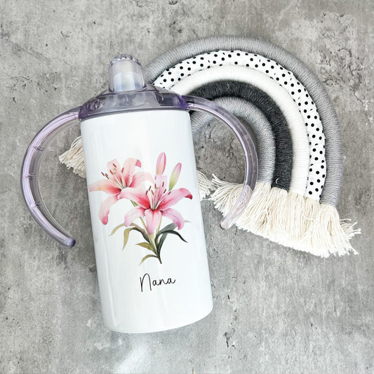 Adult Sippy Cup, Adaptive Drinking Aid Mug. Double Handled Mug, Pink Lilly Beaker