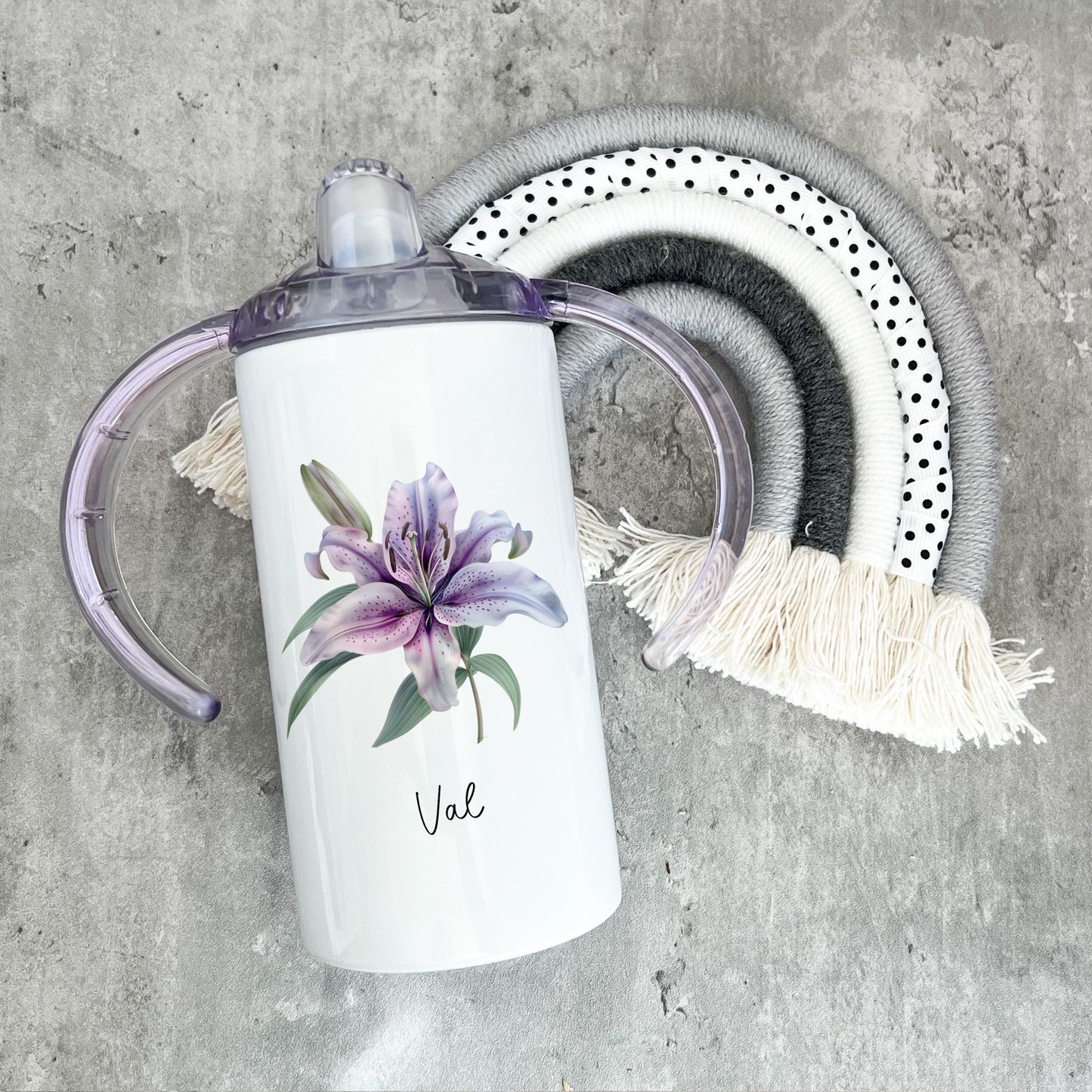 Adult Sippy Cup, Adaptive Drinking Aid Mug. Double Handled Mug, Pink Lilly Beaker