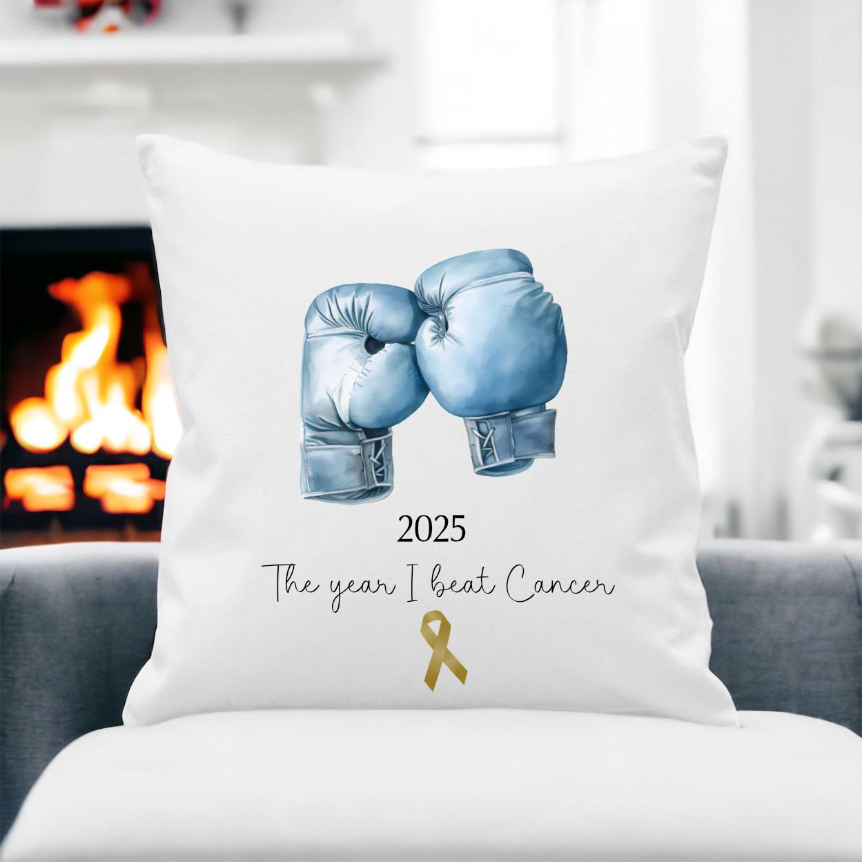 The Year I Beat Cancer Cushion, Cancer Free Gift, Cancer Care Gift, Cancer Cushion, Gold Cancer Ribbon