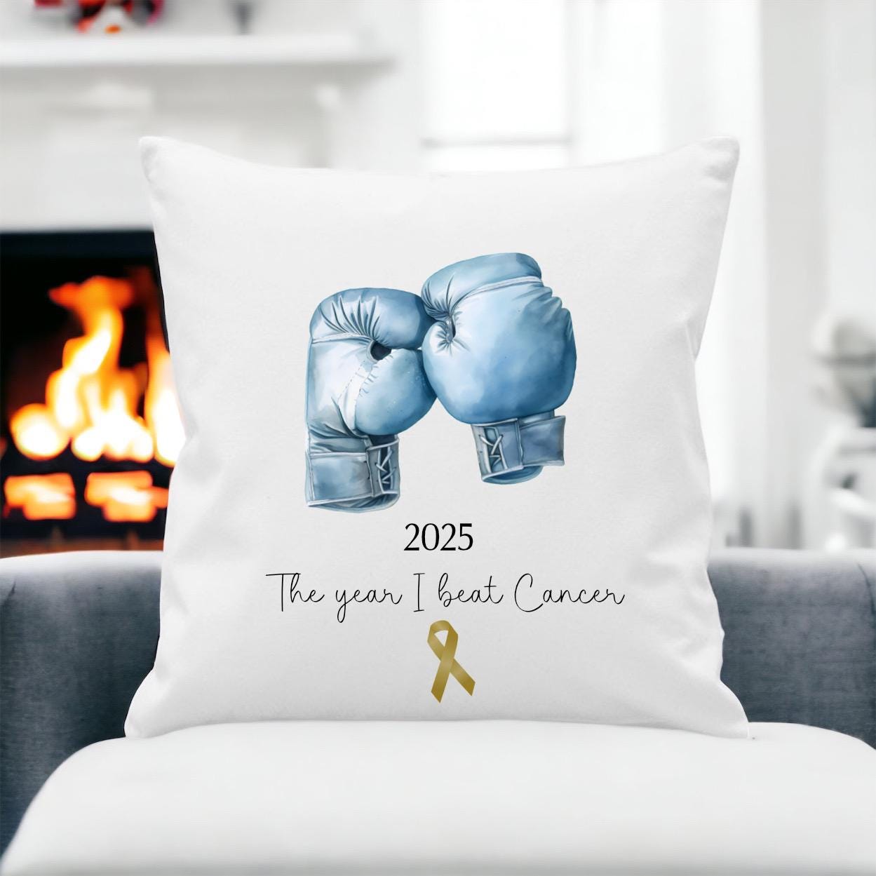 The Year I Beat Cancer Cushion, Cancer Free Gift, Cancer Care Gift, Cancer Cushion, Gold Cancer Ribbon