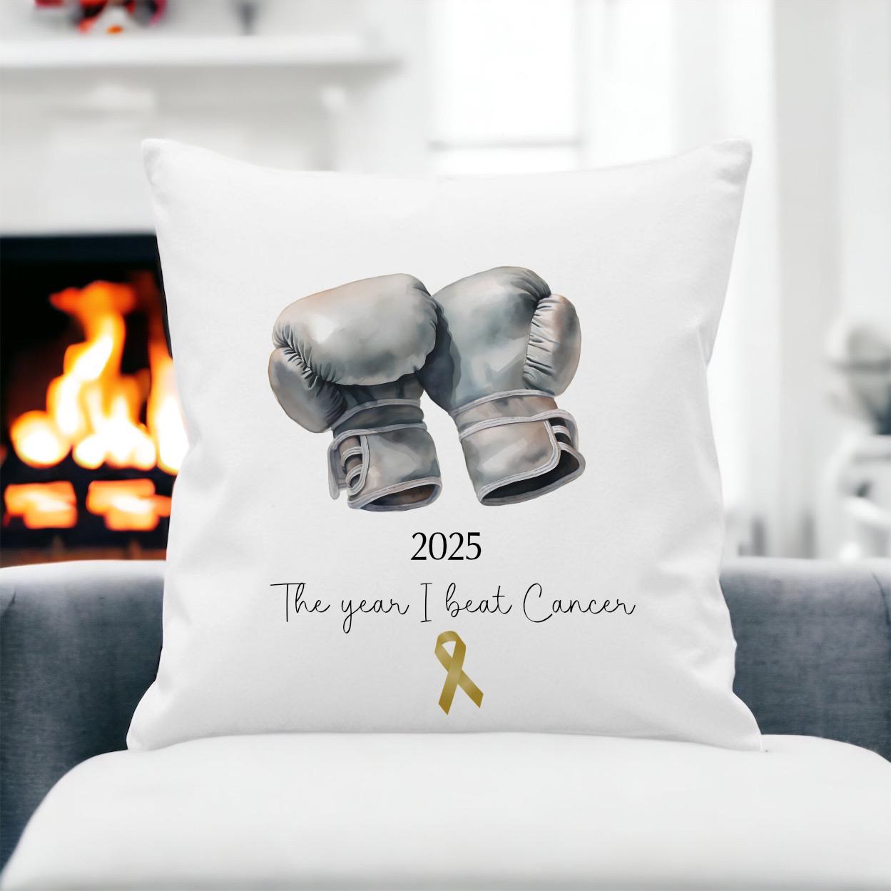 The Year I Beat Cancer Cushion, Cancer Free Gift, Cancer Care Gift, Cancer Cushion, Gold Cancer Ribbon