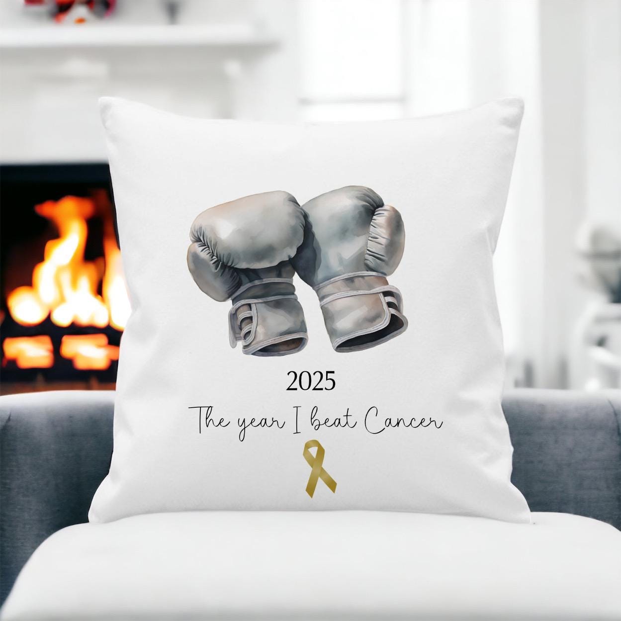 The Year I Beat Cancer Cushion, Cancer Free Gift, Cancer Care Gift, Cancer Cushion, Gold Cancer Ribbon
