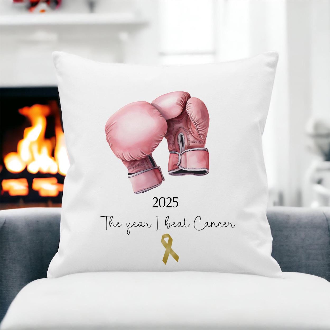 The Year I Beat Cancer Cushion, Cancer Free Gift, Cancer Care Gift, Cancer Cushion, Gold Cancer Ribbon
