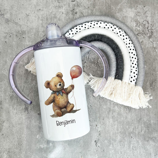 Personalised Teddy Bear Sippy Cup, Teddy Bear Gifts Kids Beaker, Sippy Cup With Handles, Tumbler