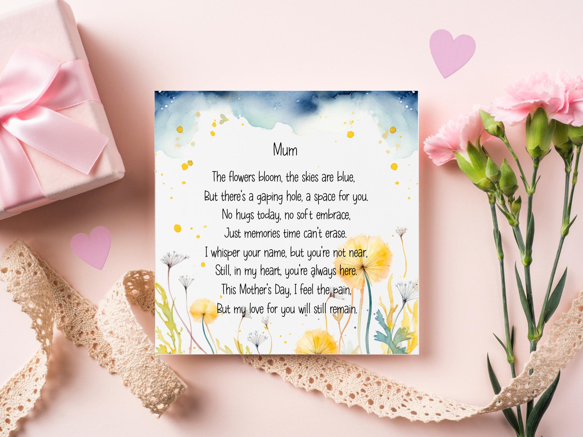 Mothers Day Remembrance Card, Mother's Day Without You Card, Memorial Mothers Day Card, Mothers Day In Heaven Card, Poem For Mum