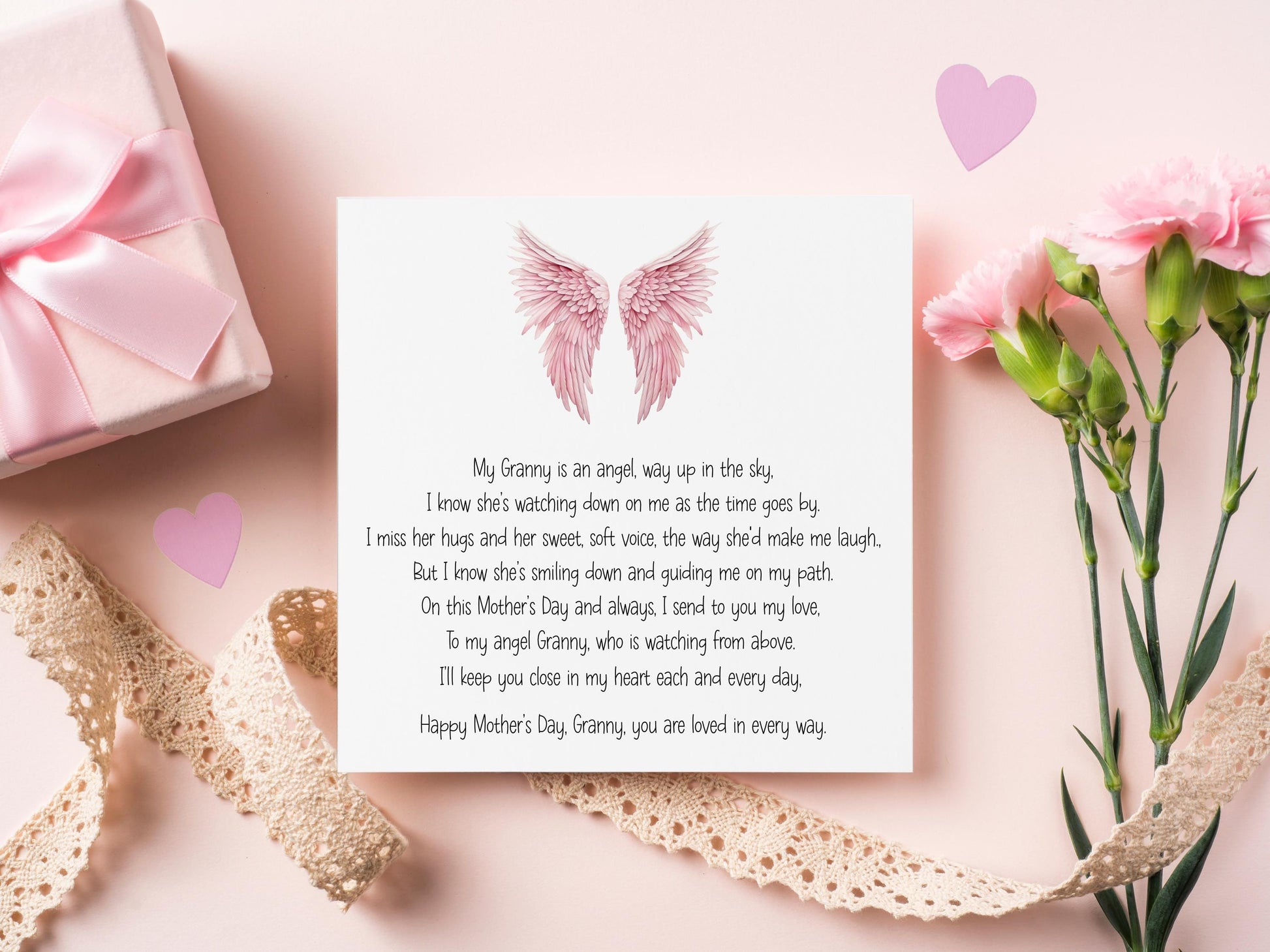 Granny In Heaven, Mothers Day Remembrance Card, Mother's Day Without You Card, For Our Nana In Heaven, Mothers Day Poem For Nanny In Heaven