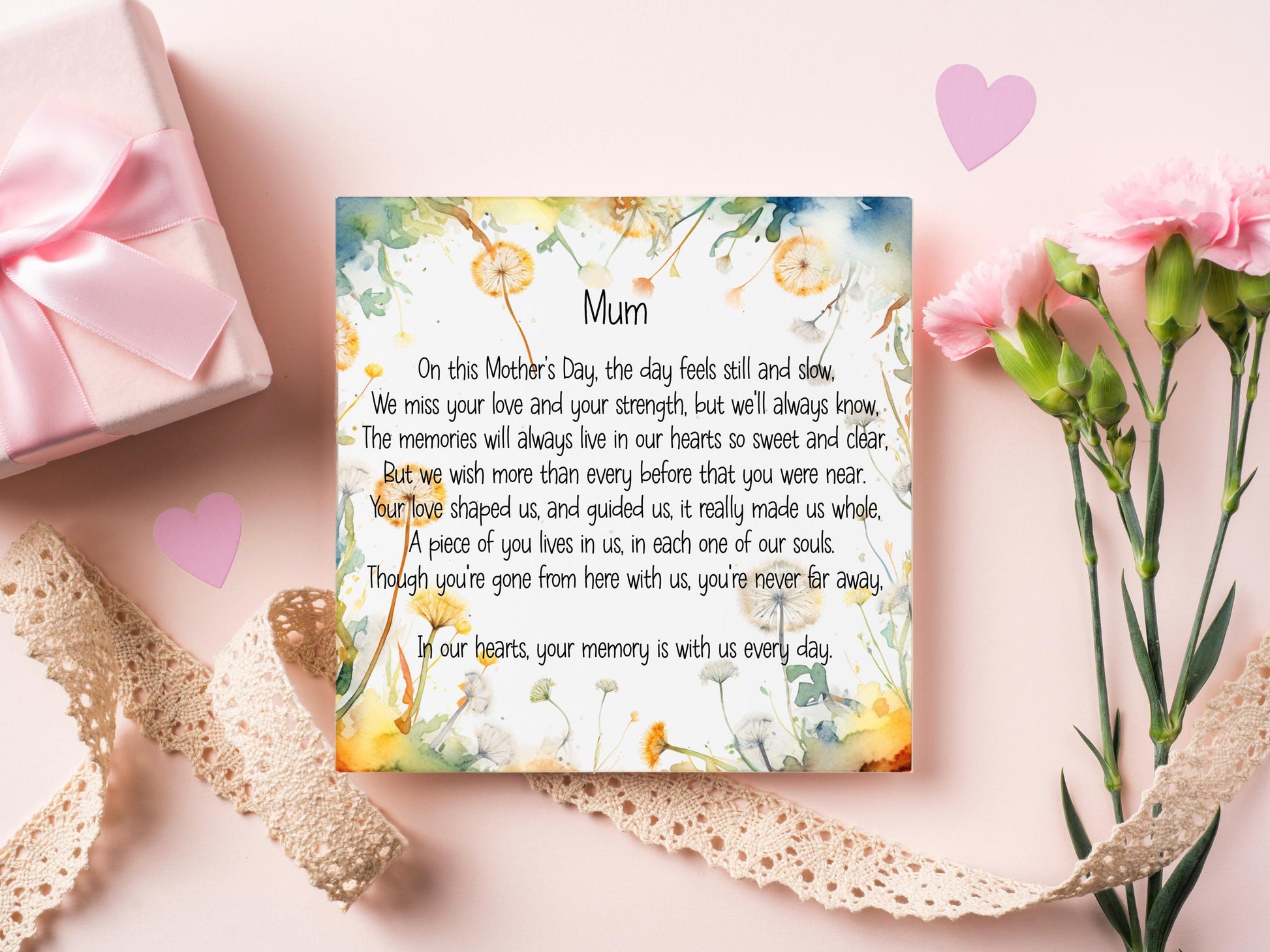 Mothers Day Remembrance Card, Mother's Day Without You Card, Memorial Mothers Day Card, Mothers Day In Heaven Card, Poem For Mum