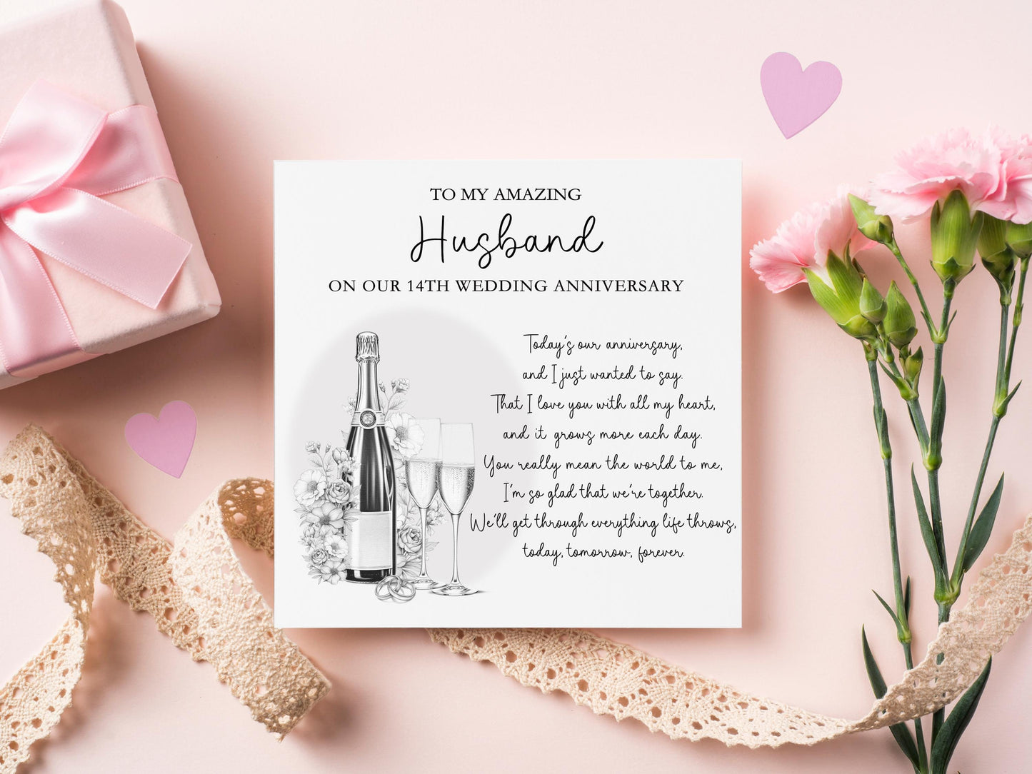 Husband Wedding Anniversary Card, Anniversary Card For Husband, Wedding Anniversary Poem Card, 2nd 3rd 4th 5th 6th 7th 8th 9th Anniversary