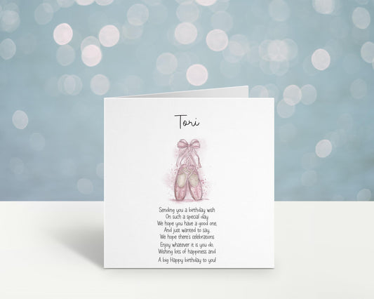Ballerina Ballet Shoes Birthday Card Personalised Ballet Birthday Card For Great Niece Or For A Special Little Girl Birthday Card With Poem