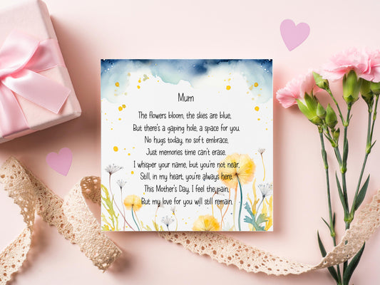 Mothers Day Remembrance Card, Mother's Day Without You Card, Memorial Mothers Day Card, Mothers Day In Heaven Card, Poem For Mum