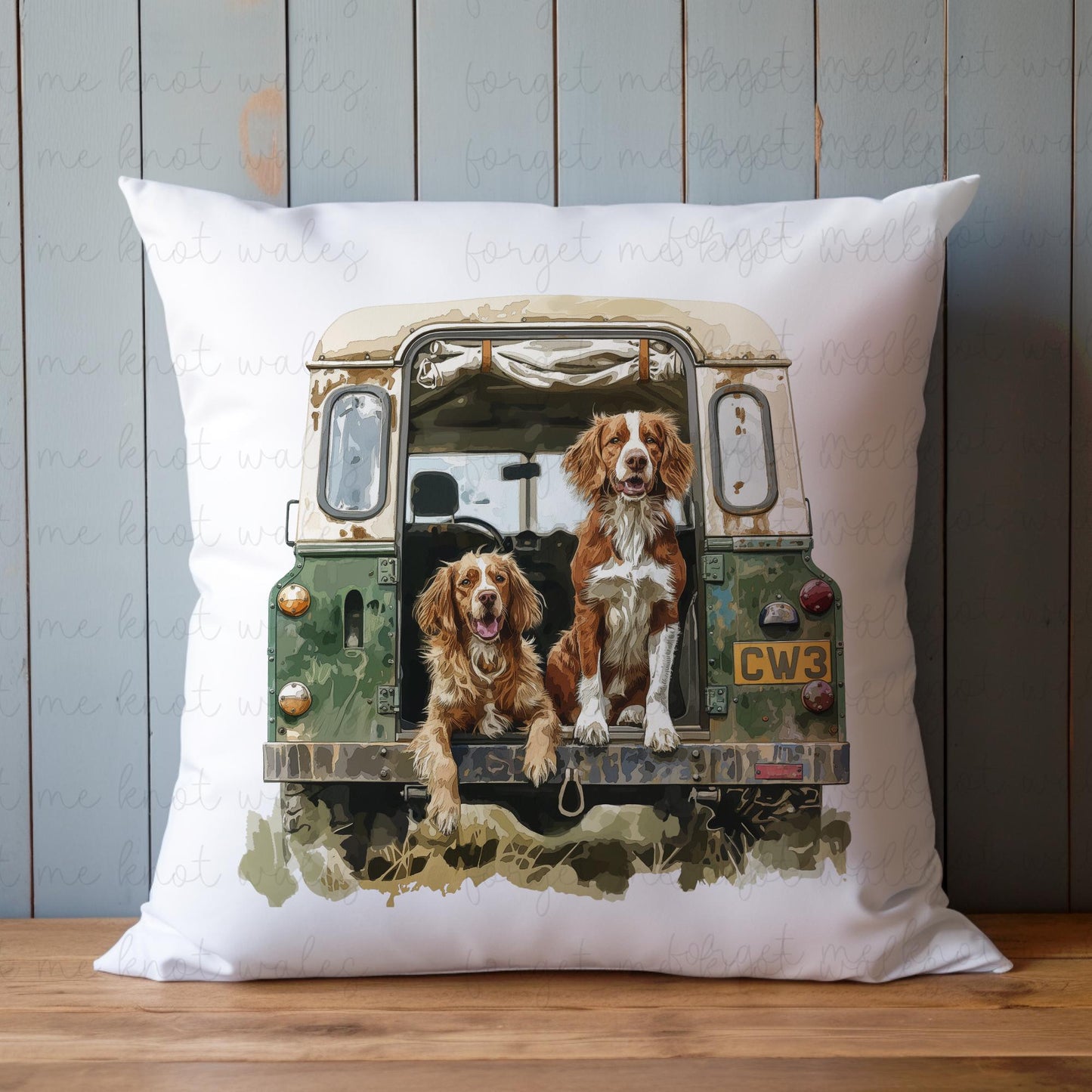 Personalised Spaniels Land Rover Cushion Gift, Border Collie, Cocker Spaniel, Rottweiler, Black Labrador, Border Terrier, Doberman, Red Lab