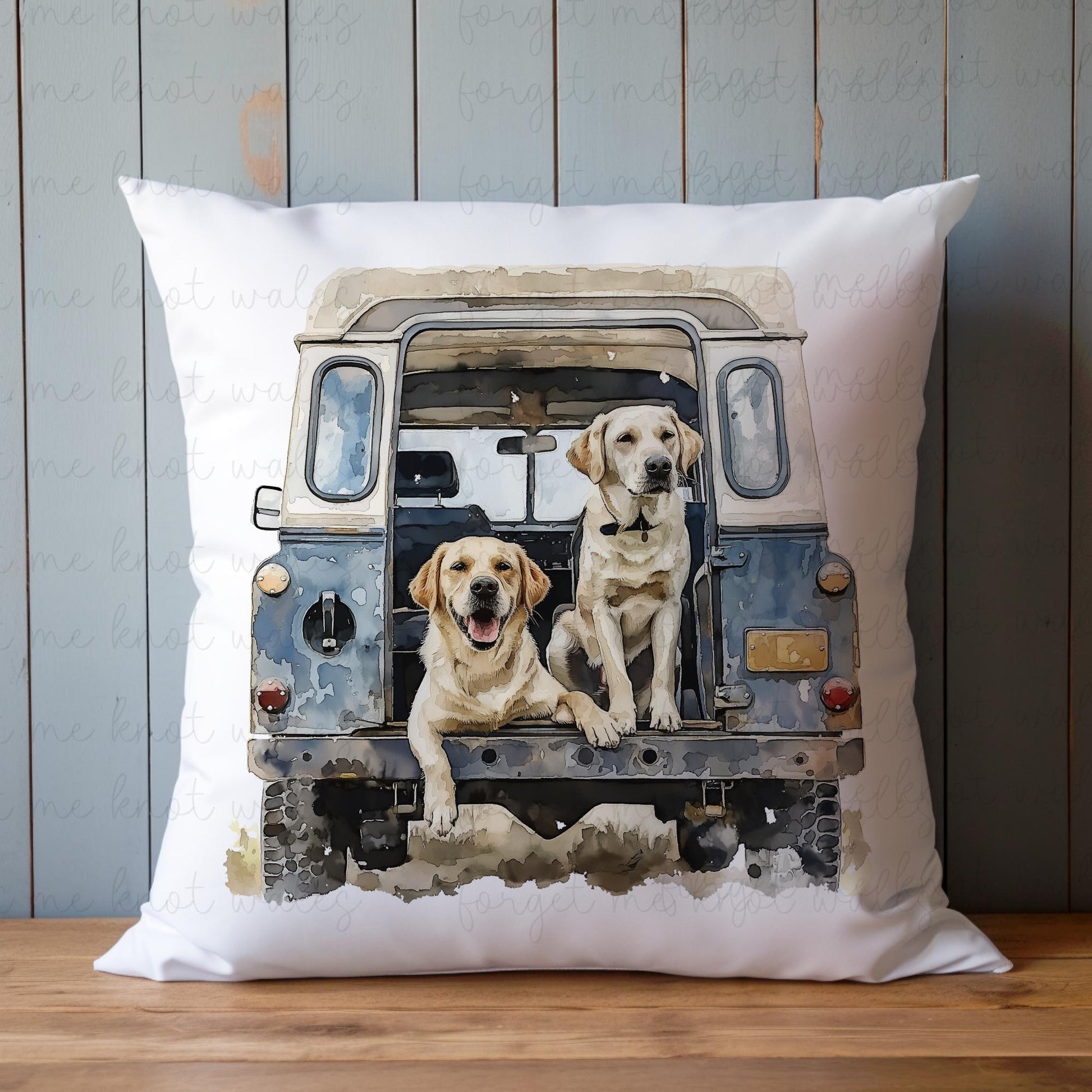 Personalised Yellow Labrador Land Rover Cushion Gift, Border Collie, Cocker Spaniel, Rottweiler, Black Labrador, Border Terrier, Doberman,