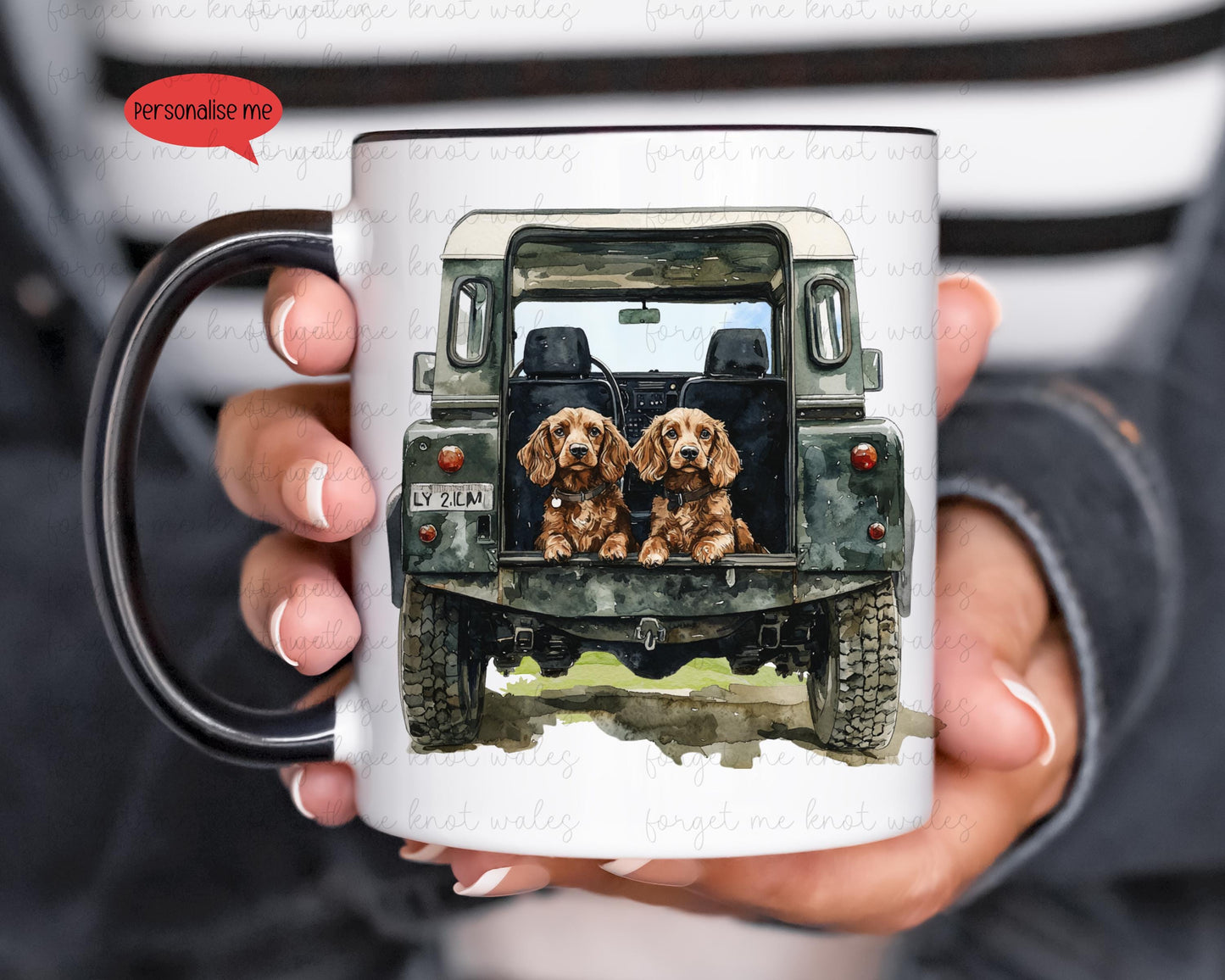 Personalised Spaniel Land Rover Mug Gift, Border Collie, Cocker Spaniel, Rottweiler, Black Labrador, Border Terrier, Doberman, Red Lab