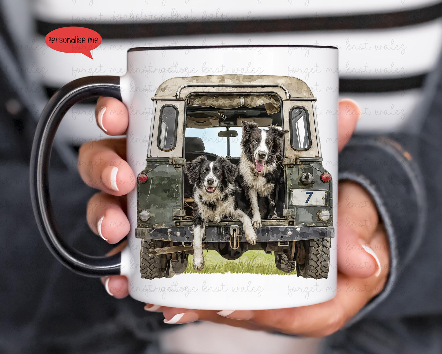 Personalised Cocker Spaniel Land Rover Mug Gift, Border Collie, Cockerpoo, Rottweiler, Black Labrador, Border Terrier, Doberman, Red Lab