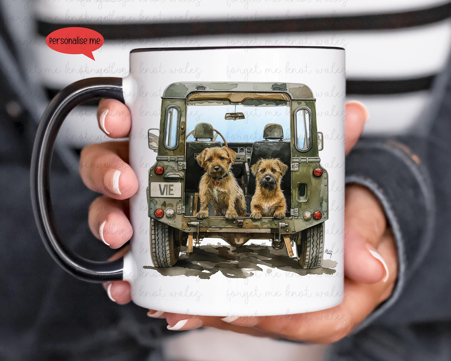 Personalised Spaniel Land Rover Mug Gift, Border Collie, Cocker Spaniel, Rottweiler, Black Labrador, Border Terrier, Doberman, Red Lab