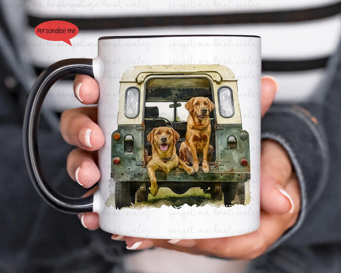 Personalised Cocker Spaniel Land Rover Mug Gift, Border Collie, Cockerpoo, Rottweiler, Black Labrador, Border Terrier, Doberman, Red Lab