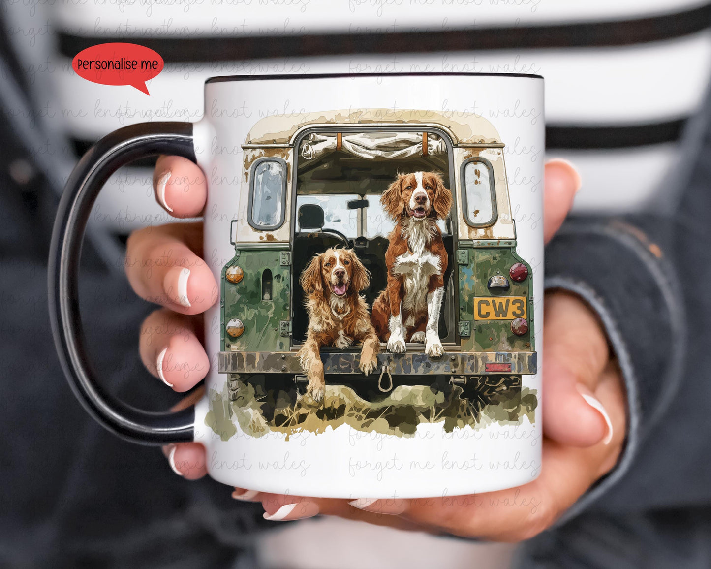 Personalised Spaniel Land Rover Mug Gift, Border Collie, Cocker Spaniel, Rottweiler, Black Labrador, Border Terrier, Doberman, Red Lab