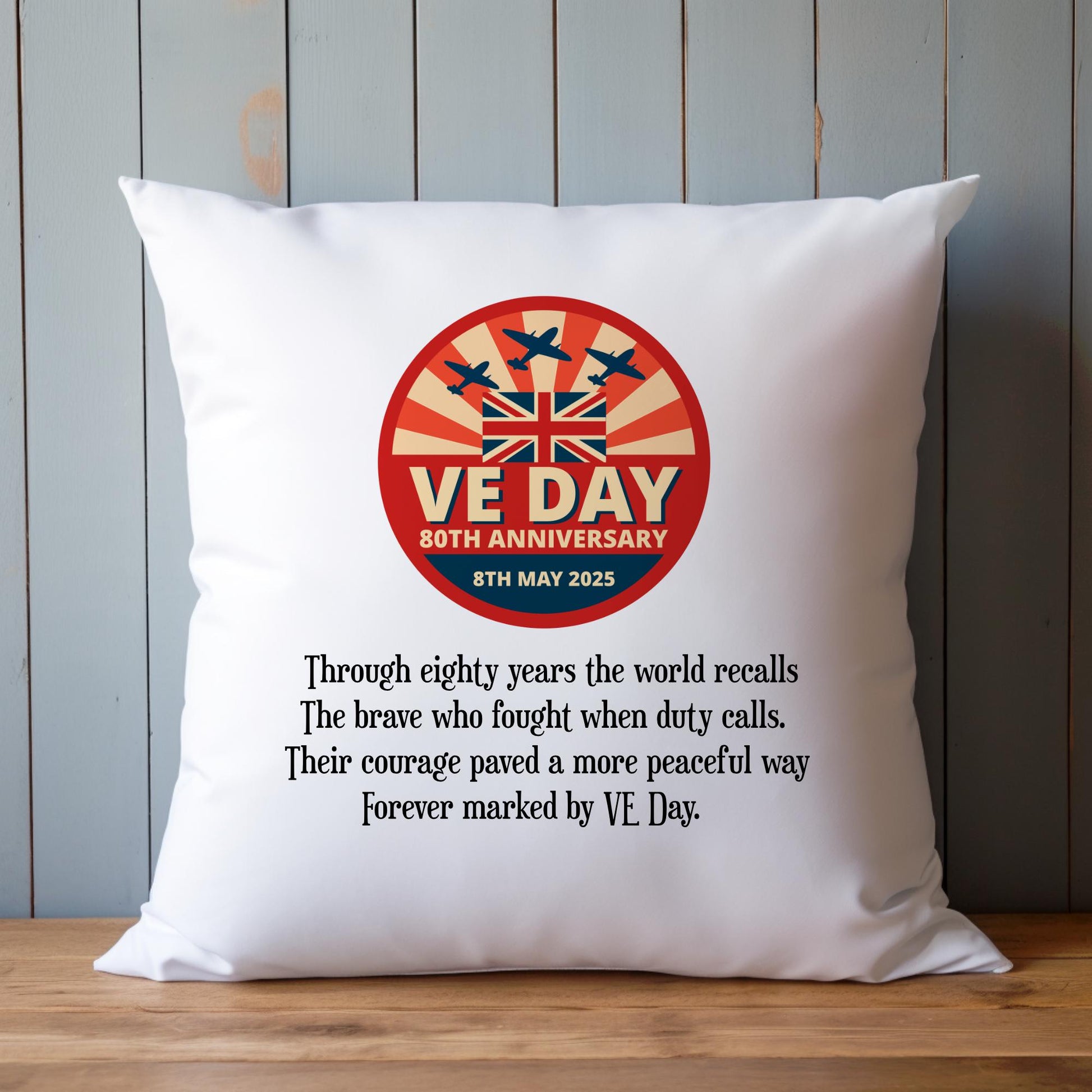 VE Day 80 Cushion, VE Day Commemorative Cushion, 80th Anniversary Remembrance Cushion, 8th May 1945 - 2025