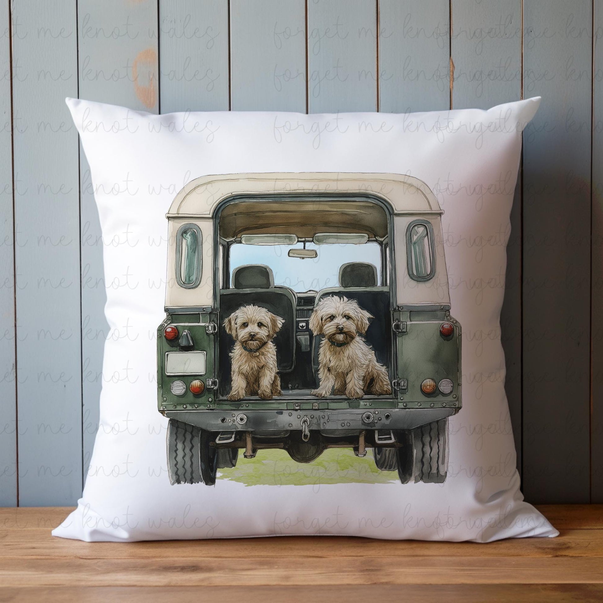 Personalised Cockapoo Land Rover Cushion Gift, Border Collie, Cocker Spaniel, Rottweiler, Black Labrador, Border Terrier, Doberman, Red Lab