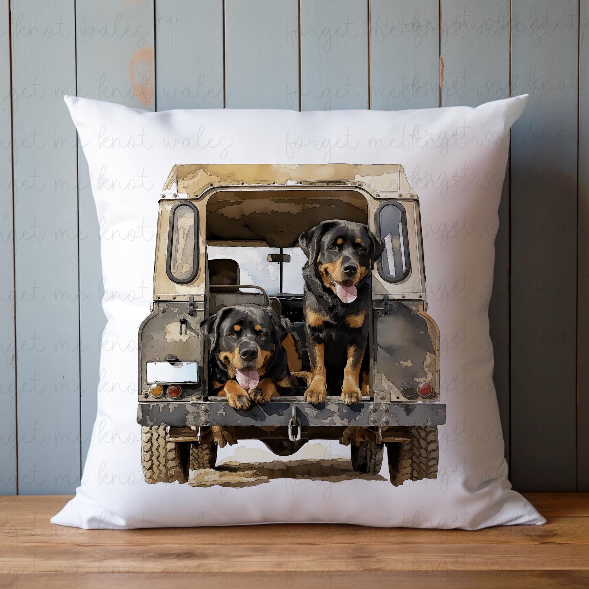 Personalised Border Collie Land Rover Cushion Gift, Cockapoo, Cocker Spaniel, Rottweiler, Black Labrador, Border Terrier, Doberman, Red Lab
