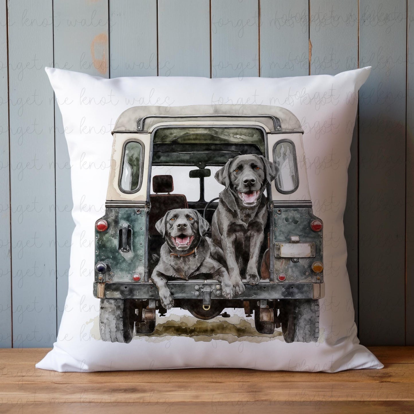 Personalised Border Terrier Land Rover Cushion Gift, Border Collie, Cocker Spaniel, Rottweiler, Black Labrador, Yellow Lab, Doberman,Red Lab