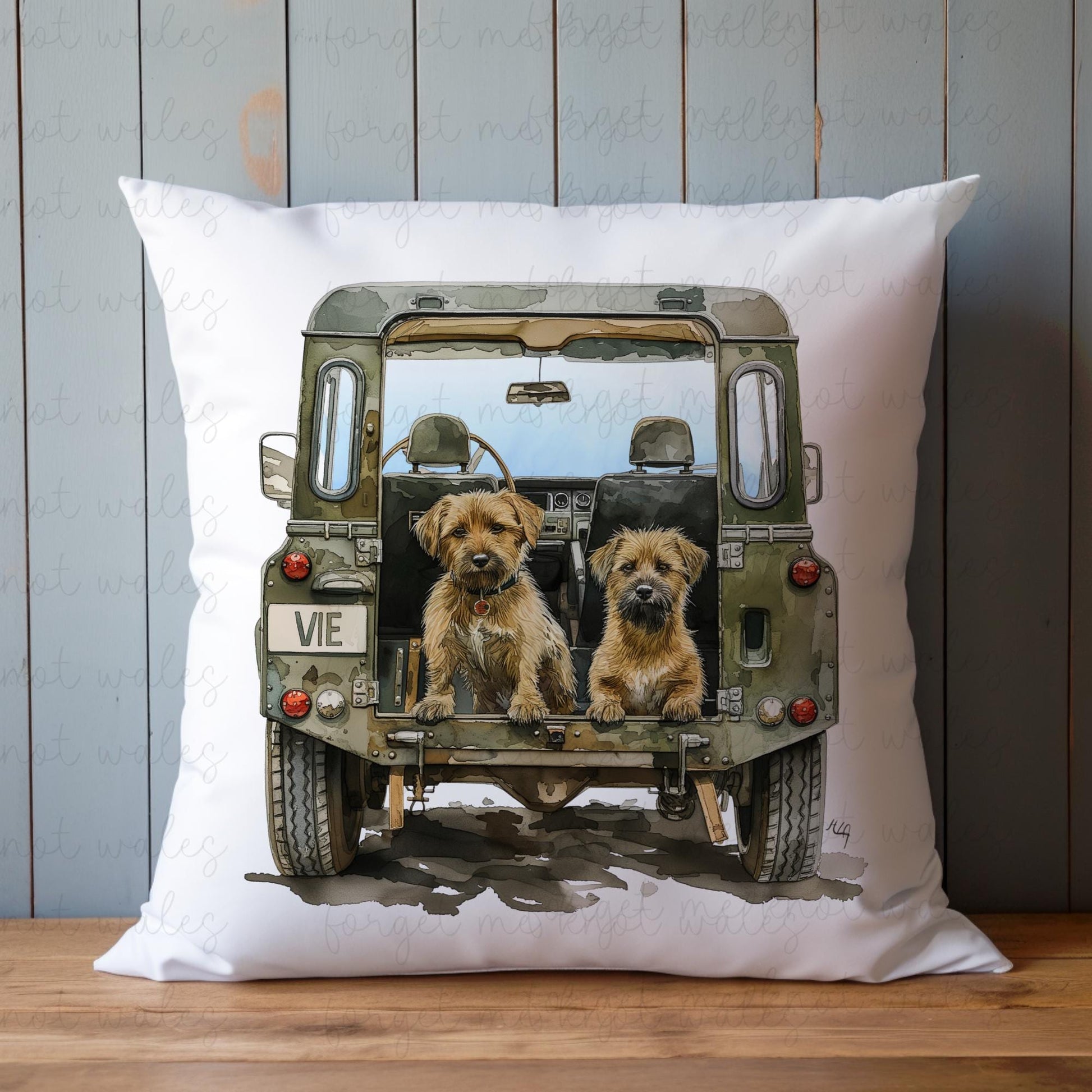 Personalised Spaniels Land Rover Cushion Gift, Border Collie, Cocker Spaniel, Rottweiler, Black Labrador, Border Terrier, Doberman, Red Lab