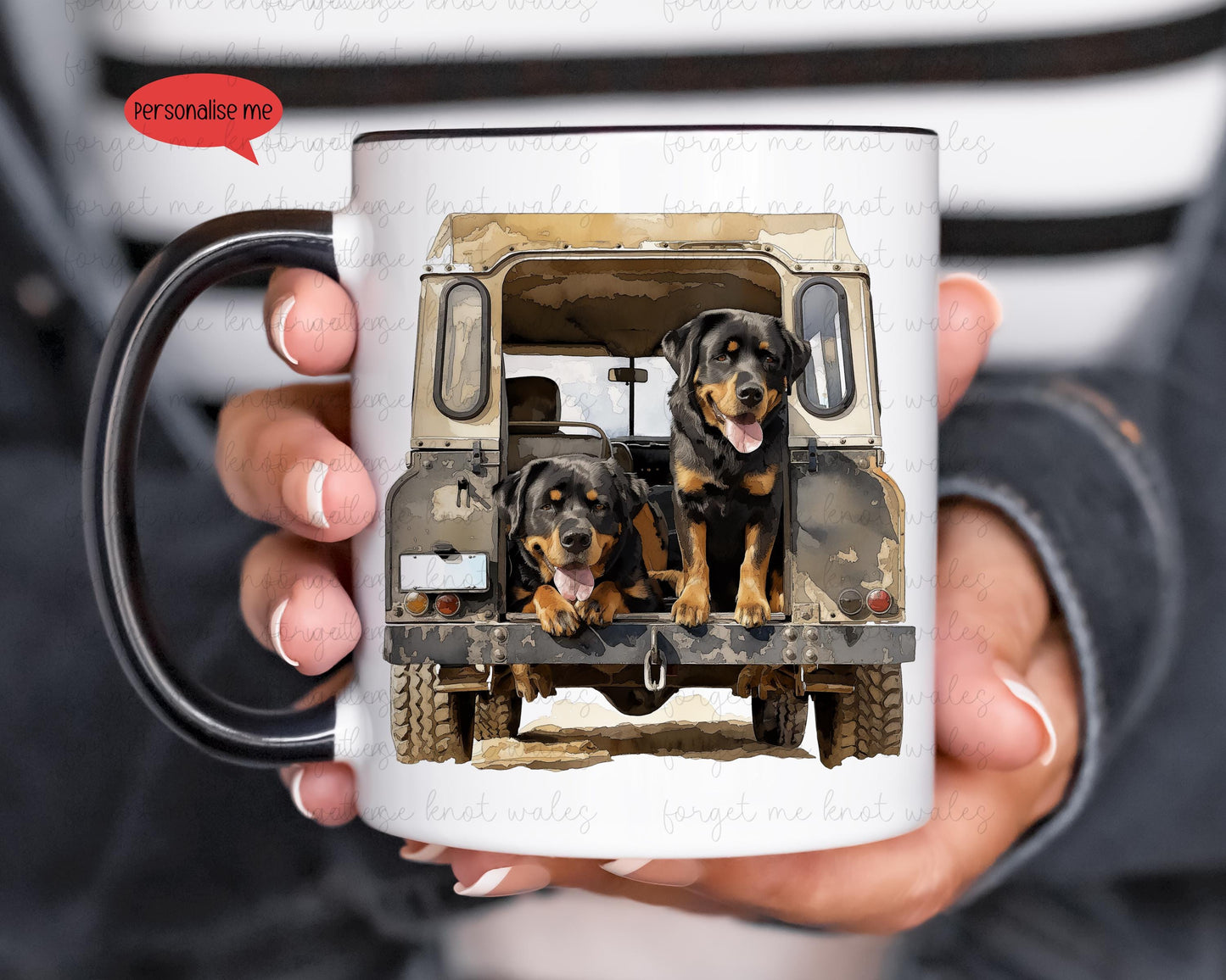 Personalised Border Terrier Land Rover Mug Gift, Border Collie, Cocker Spaniel, Rottweiler, Black Labrador, Yellow Lab, Doberman, Red Lab