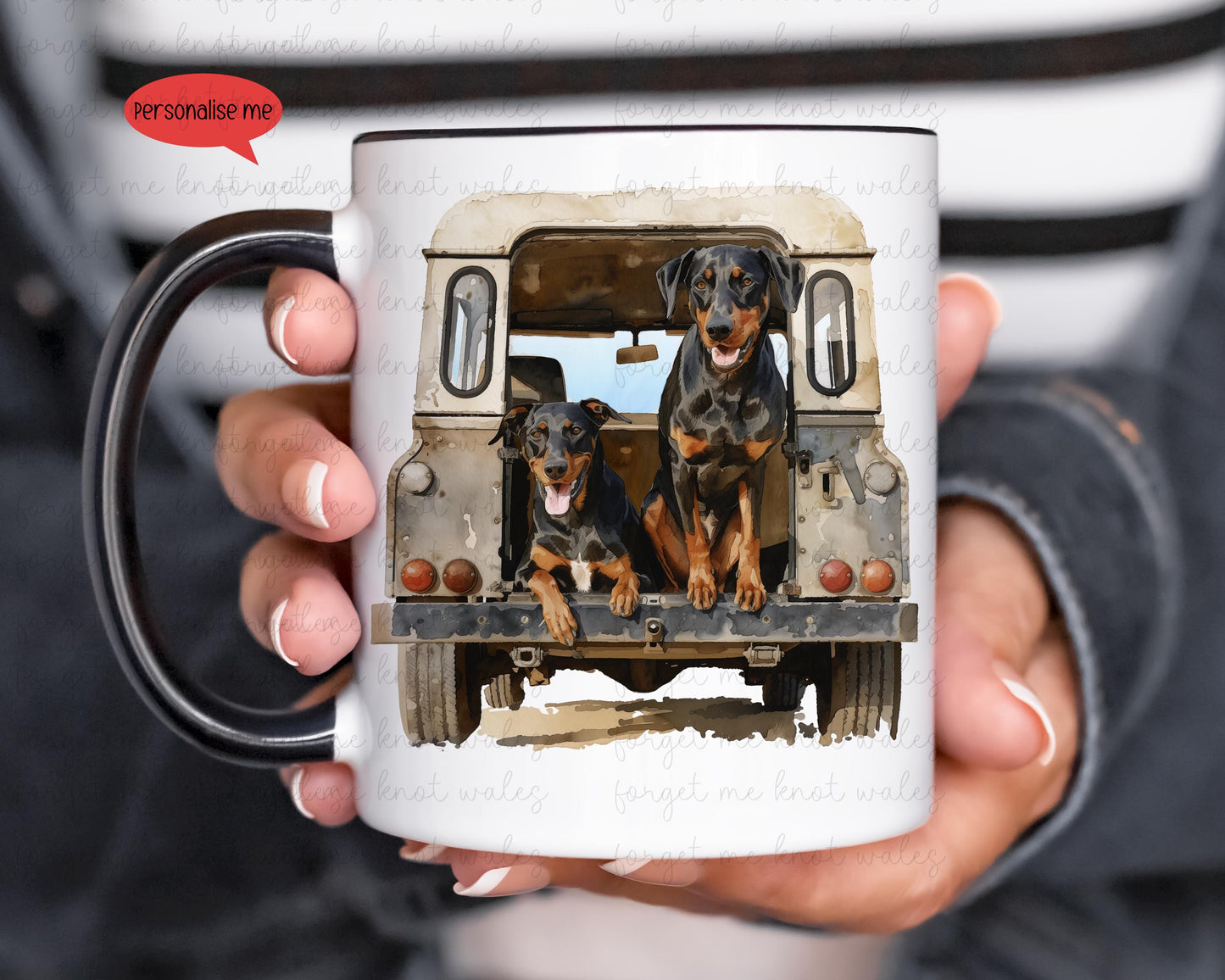 Personalised Cocker Spaniel Land Rover Mug Gift, Border Collie, Cockerpoo, Rottweiler, Black Labrador, Border Terrier, Doberman, Red Lab