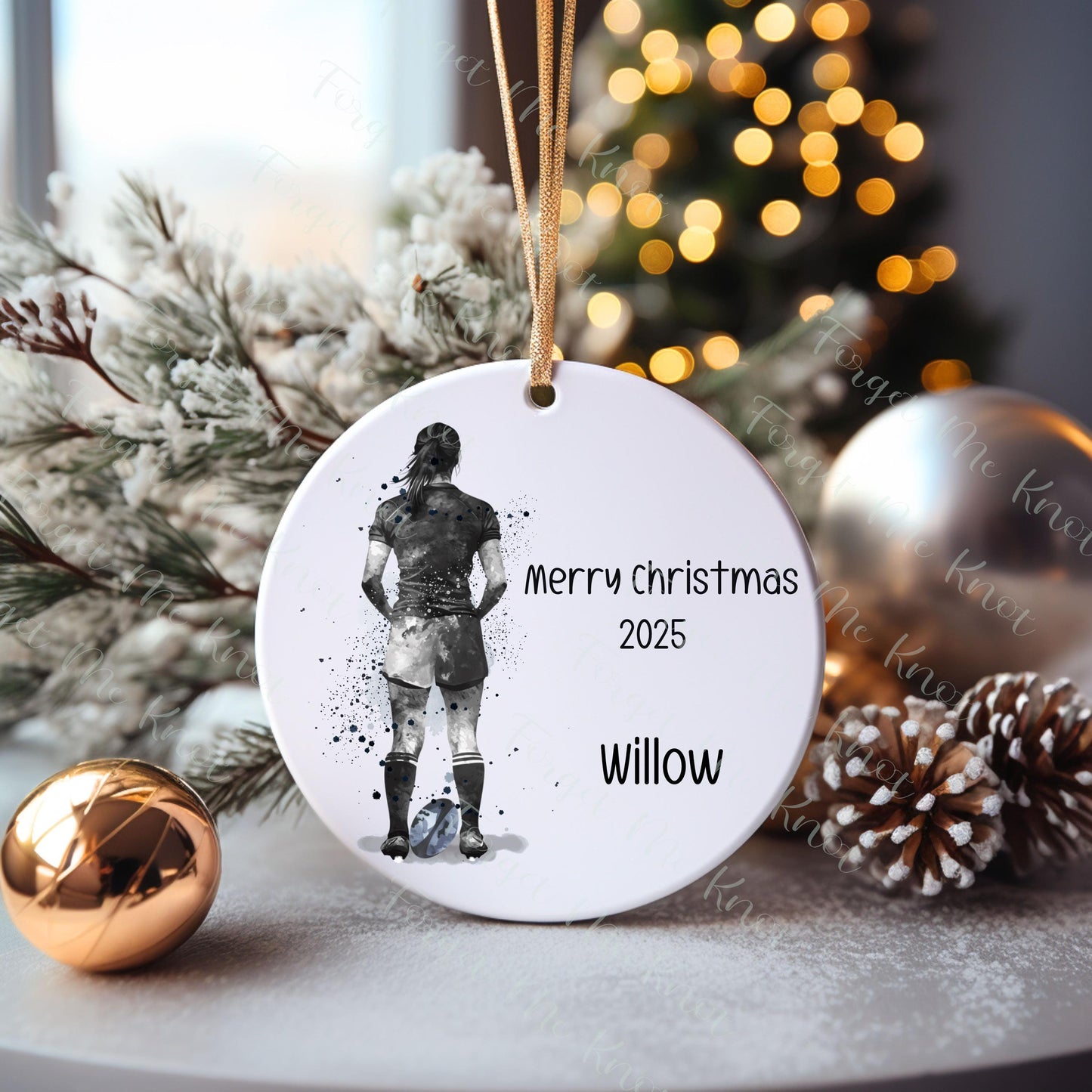 Rugby Christmas Tree Decoration, Personalised Girl Rugby Christmas Tree Bauble, Sports Christmas Decoration, Daughter Rugby Gift