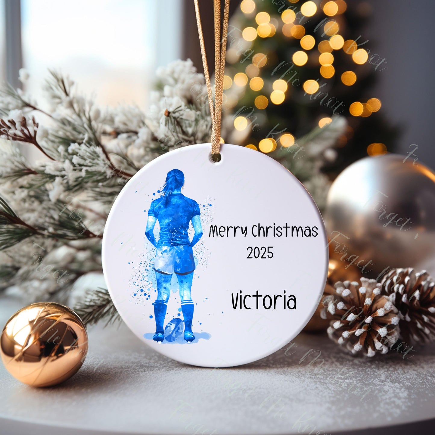 Female Rugby Christmas Tree Decoration, Personalised Girl Rugby Christmas Tree Bauble, Sports Christmas Decoration, Granddaughter Xmas Gift