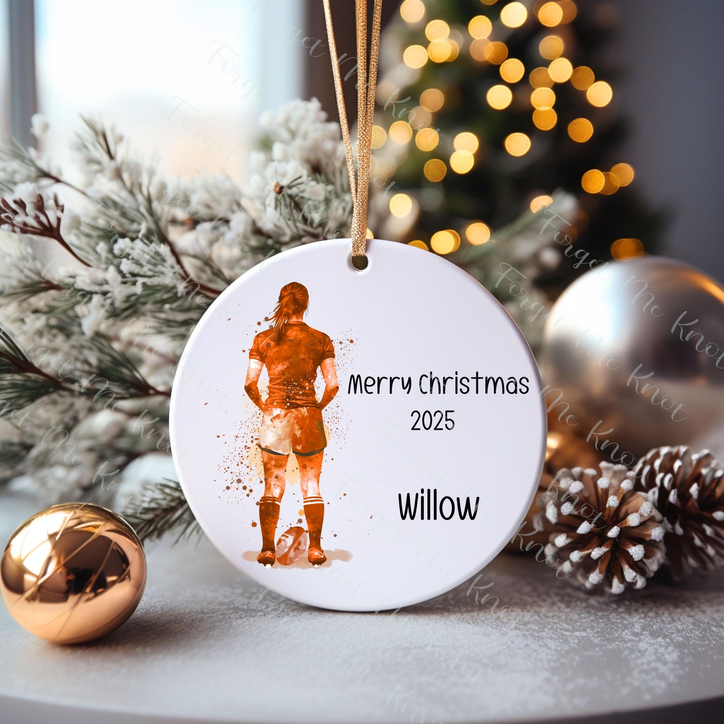 Rugby Christmas Tree Decoration, Personalised Girl Rugby Christmas Tree Bauble, Sports Christmas Decoration