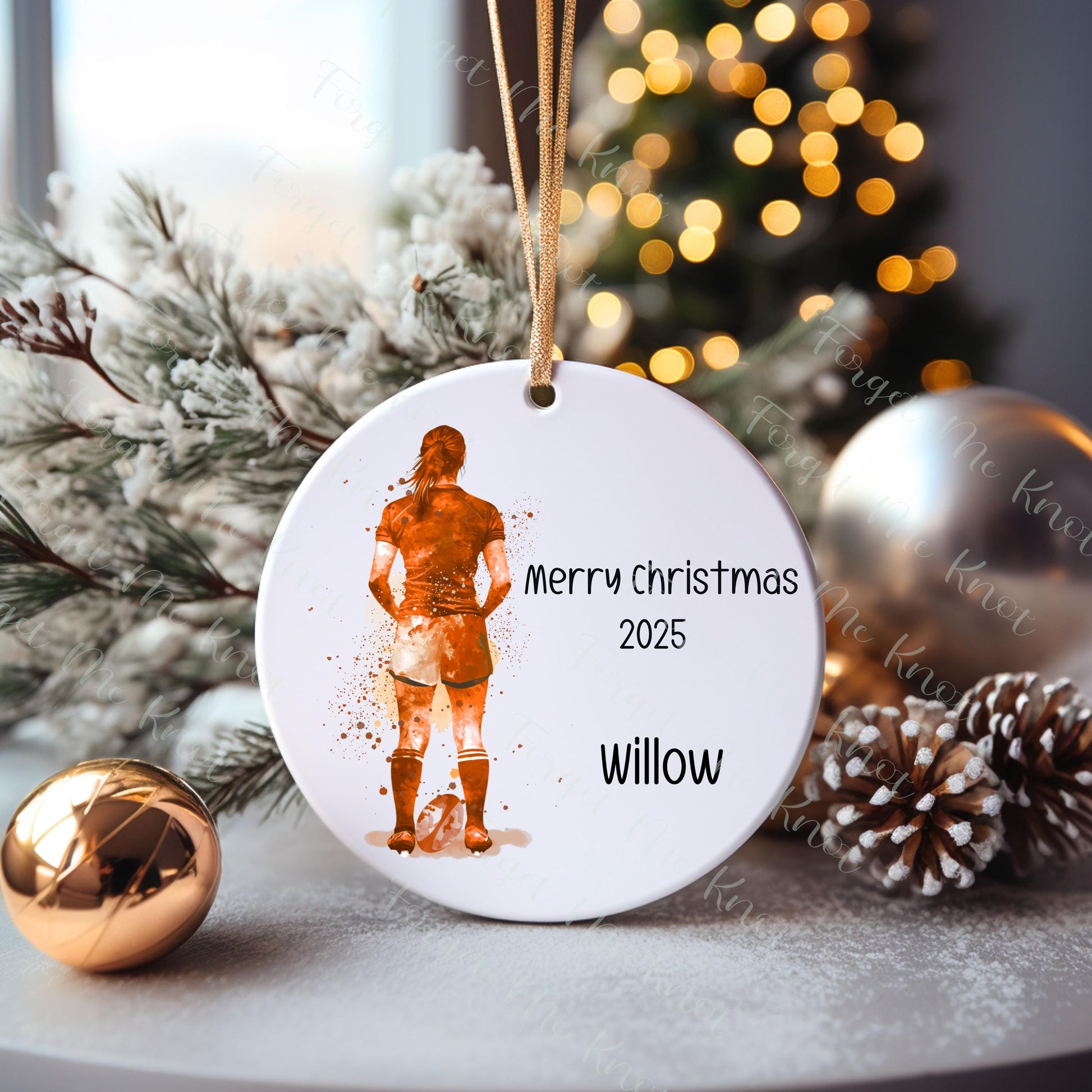 Rugby Christmas Tree Decoration, Personalised Girl Rugby Christmas Tree Bauble, Sports Christmas Decoration